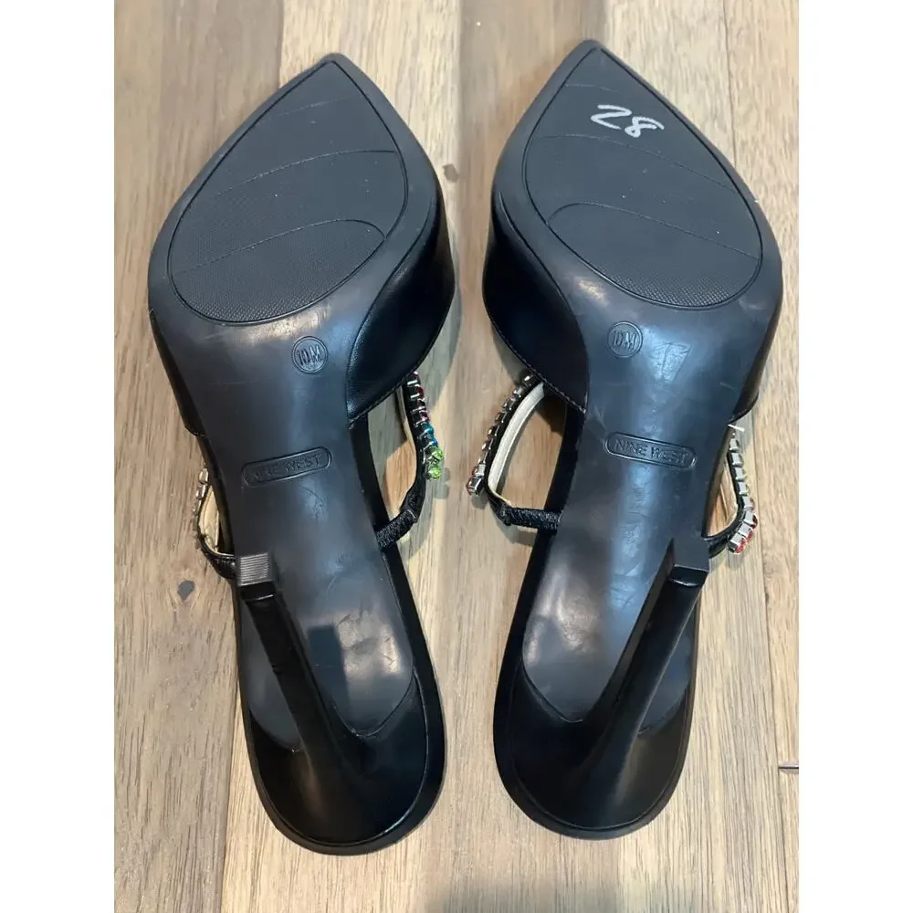 Nine West Womens Black Rhinestone Open‑Back Heels Size 10 New With Tag